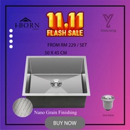 50 x 45 CM NANO GRAIN HANDMADE KITCHEN SINK STAINLESS STEEL WITH FREE GIFTS (IB5045-SS-HC) 100% ANTI