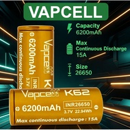 Vapcell K62 INR26650 6200mAh 3.7V 15A High-Capacity Rechargeable Lithium Battery 22.94Wh