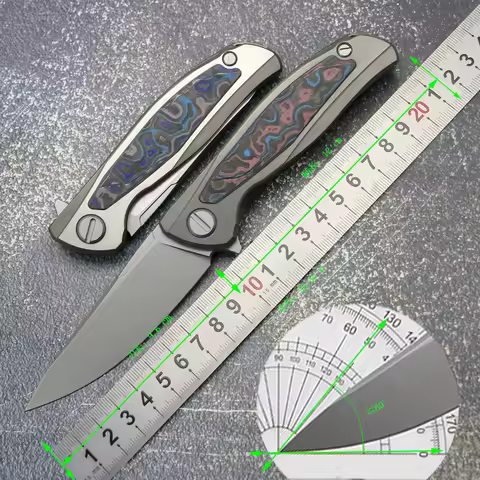Kanedeiia Limited Edition F95NL-CF Folding Knife M390 Blade Titanium+CF 3D Camping Hunting Outdoor K