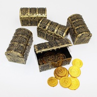 Mini Treasure Chest Plastic Box Fake Gold Coins Jewelry Box For Kids Game Props Pirate Theme Party D