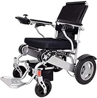 Fashionable Simplicity Cushion Lightweight Folding Electric Wheelchair Foldable Compact Aid Wheel Chair Dual Battery Longest Driving Range Power Wheelchair (Black)