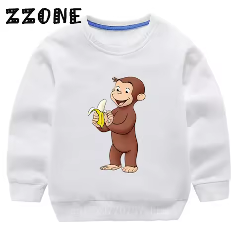 Kids Curious George Monkey Cute Cartoon Sweatshirts Children's Hoodies Baby Cotton Pullover Tops Gir