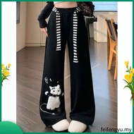 Plus Size Women Cat Embroidery Long Pants Loose Casual Straight Pants