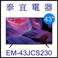 【泰宜電器】SAMPO 聲寶 EM-43JCS230 4K 聯網電視 Android 11【另有KM-43X80L】