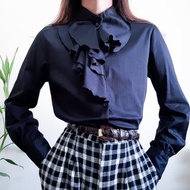 NARA CAMICIE 維多利亞哥特式黑色襯衫高領荷葉邊襯衫女式 M 碼