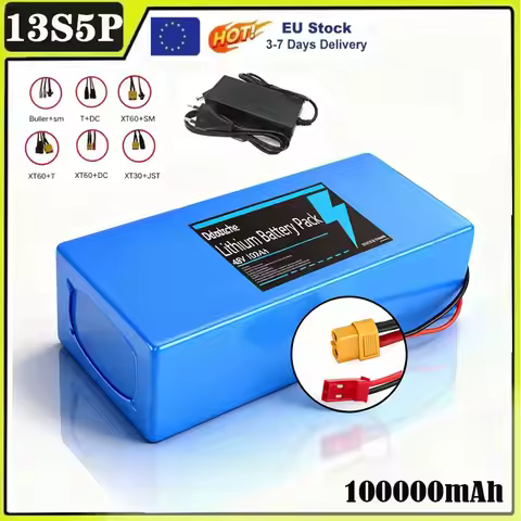 18650 battery pack suitable for 500-1000W motor 13S5P 48V 100000mAh rechargeable lithium battery, bu