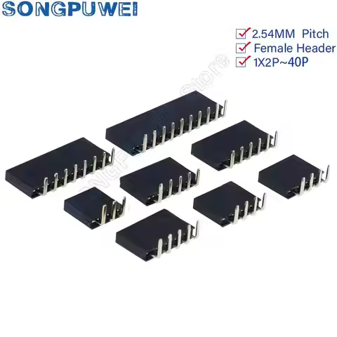 1X/2/3/4/5/6/8/10/40 PIN Single Row Right Angle FEMALE PIN HEADER 2.54MM PITCH Strip Connector Socke