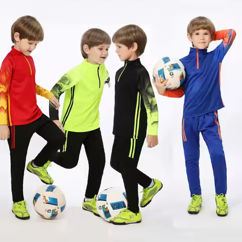 Kids Soccer Tracksuit Boys Zipper Football Jacket Pants Child Football Jerseys Kits Survetement Clot