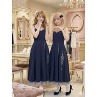 Dress axes femme Brand New Navy Blue With Front Embroidery Zipper Skirt With Lining Japanese Authent