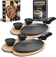 Tortillada β 10 Inch Cast Iron Fajita Pan/Grill Pan Set for Fajitas β incl. wooden Serving Tray + 2