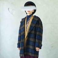 尋寶古著-Leilian灰藍格毛呢連袖西裝大衣外套