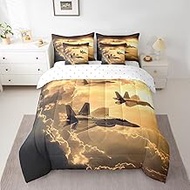 Castle Fairy Army Aircraft Comforter Set for Room Decor,Modern Flying Airplane Bedding Set Queen Siz