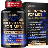 Multivitamin for Men - B-Complex & B12 | Whole Foods & Enzymes - 90 Caps