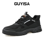 GUYISA safety shoes kasut kerja lelaki hitam steel toe breathable Steel head anti impact and anti pu