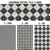 Patterned Paper Scale Tile Pattern/ - Floor - Tile Miniblock 6/ A4 110gsm Art Paper