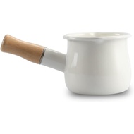 0.6qt Mini Enamel Milk Pot Insulated Wooden Handle 2 Pour Spouts Small Food Warmer Cute Saucepan(D01