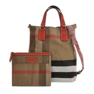 Burberry Ashby 牛皮帆布 Canvas 格紋開放式包口子母包單肩包