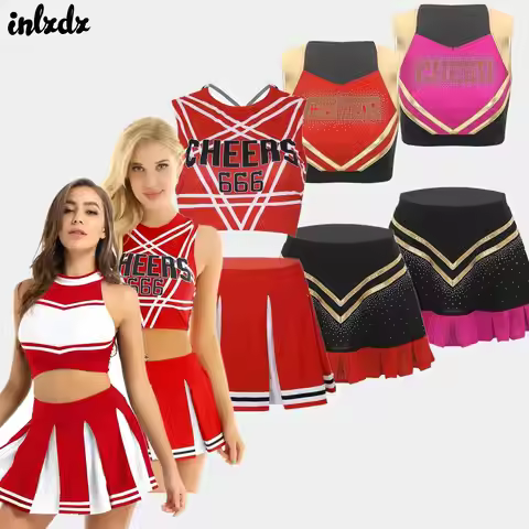 Womens Cheer Performance Outfit Cheer Leader Uniform Halloween School Girls Costume Sequins Tank Top