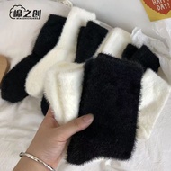 [Banniang Recommended 15] Mink Fleece Socks Women's Mid-Tube Autumn Winter Fleece Lining Thick Furry
