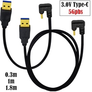 Gold-Plated USB 3.0 to Type-C U-Shape Cable, USB-A to USB-C Male, 0.3m/1m/1.8m, 5Gbps & 5V 3A Chargi