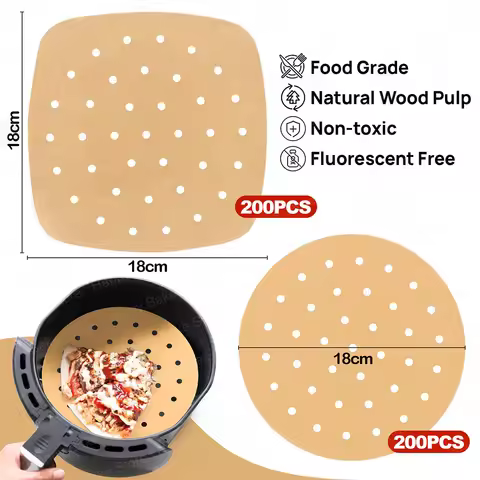 Air Fryer Parchment Disposable Paper Liners, 20cm Perforated Baking Paper Sheets for Airfryer Basket