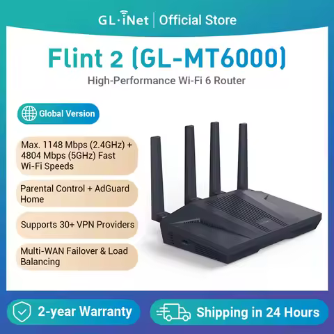 GL.iNet Flint 2 (GL-MT6000) home and office router, 8-Stream Wi-Fi 6 technology,OpenWrt,2.5G Etherne