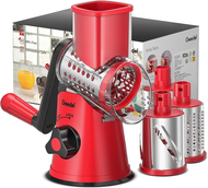 Rotary Cheese Grater Kitchen Mandoline Vegetable Slicer with 3 Interchangeable Blades Easy to Clean