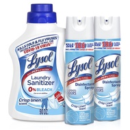 Lysol Laundry Sanitizer, Antibacterial Fabric Sanitizer, Crisp Linen, 90oz + Lysol Disinfectant Spra