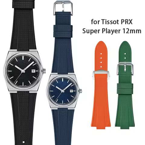 NEW FKM Strap for Tissot PRX Series Super Player Fluoro Rubber Quick Release Folding Buckle Men Watc