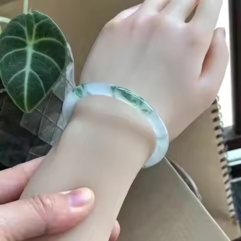 Genuine Myanmar Grade A Jadeite Ice Floating Jade Thin Bangle Bracelet Women Fine Jewelry Accessorie
