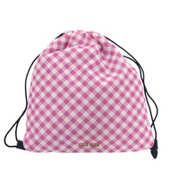 二手 Miu Miu 5NG005 束口袋，格紋尼龍材質，粉紅色，1286