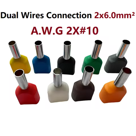 50PCS 2x6mm² Guage 2x10 Copper Insulated Ferrules Cable Lug Dual Cables Type Electrical Cord End Con