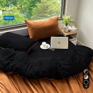GONI FRESH duvet cover set in Black Coffee color - Elastic bed sheets 4-25cm high, sizes 1m,1m2,1m4,
