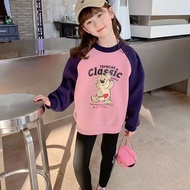 100-150 Girls Cute Cartoon Pullover Color-matching T-shirt Long Sleeve Hoodie for 1-10 Yrs Old