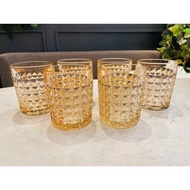 Set of 6 High Quality Heat Resistant Glass Cups, Set of 6 Yellow - Blue - White Cups