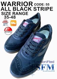 Warrior School Shoes 55H SIZE 35 - 48 All White BLACK Stripe SG Retailer Ready Sport Badminton Fashi
