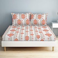 Spaces 100% Cotton Double Bedsheet (224 Cm X 254 Cm / 43Cm X 68 Cm) | 132 TC Percale Ornate Bedsheet