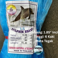 028MM X 47MM(1.85" Inci) X 80Md(6Kaki) X 91.4Mtr Pukat Ikan / Mata Tegak / Isi Kosong / Warna Blue /