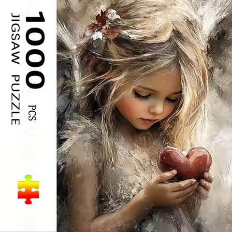 1000pcs Large Jigsaw Puzzle for Adults - Angel Girl with Heart &igsaw Pieces, 27.56x19.69 Inch Giant