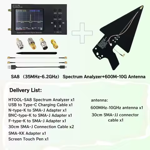 HTOOL SA8 Spectrum Analyzer 35-6200 MHz Signal Generator HT6 Log Periodic Antenna 600M-10G EMI EMC D
