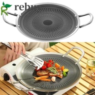 REBUY Barbecue Plate, Thickened Bottom Portable Frying Plate, Round Durable Nonstick Easy To Clean BBQ Grill Pan Home