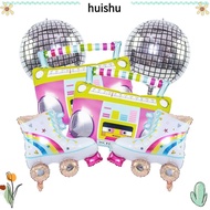 HUISHU 4/6pcs 4D Disco Air Ball, Radio 80s 90s Retro Theme Roller Skate Balloon Set, Inflatable Disc