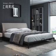 Solid Wood Bed Italian Modern Double Bed Nordic Genuine Leather Furniture Simple Main Bed Soft Bed 1