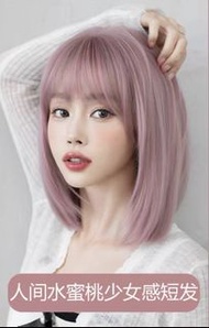 日系粉紅色系Lolita女短假髮-潮色cos夏季-全頭套