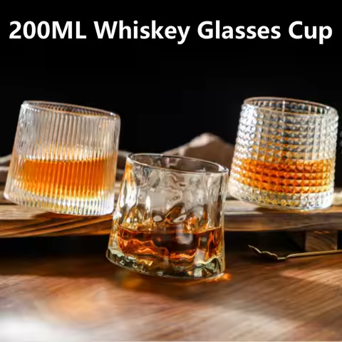 200ML Creative Whiskey Glasses Durable Spinning Glassware Cocktails Wine Brandy Cup Water Juice Mug 