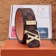 XO9Q LV Classic coffee checkerboard frosted cowhide versatile fashion belt