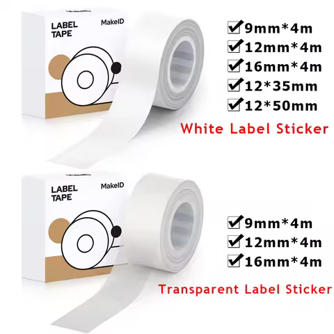 1Roll White/Transparent 9mm 12mm 16mm Adhesive Label Maker Paper for MAKEID M1/L1/E1 Mini/Mini HD La