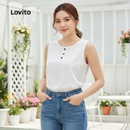(trendy3)Lovito Boho Blouse Plain Eyelet Embroidery Summer/Spring Blouse for Women L132ED043 Lovito 