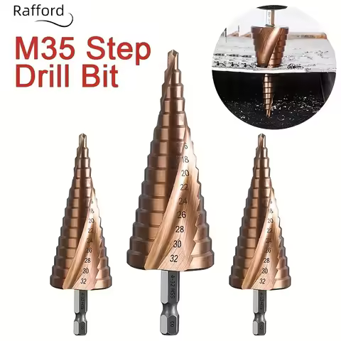 Rafford 4-12/4-20/4-32mm M35 Cobalt Step Drill Bit Tapered HSS-CO HSS Drill Bit Spiral Groove Triang