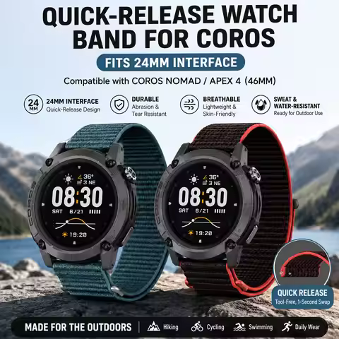 24mm Quick Release Nylon Loop Strap for Coros NOMAD/APEX4 46mm – Soft Breathable Sport Band, Lightwe